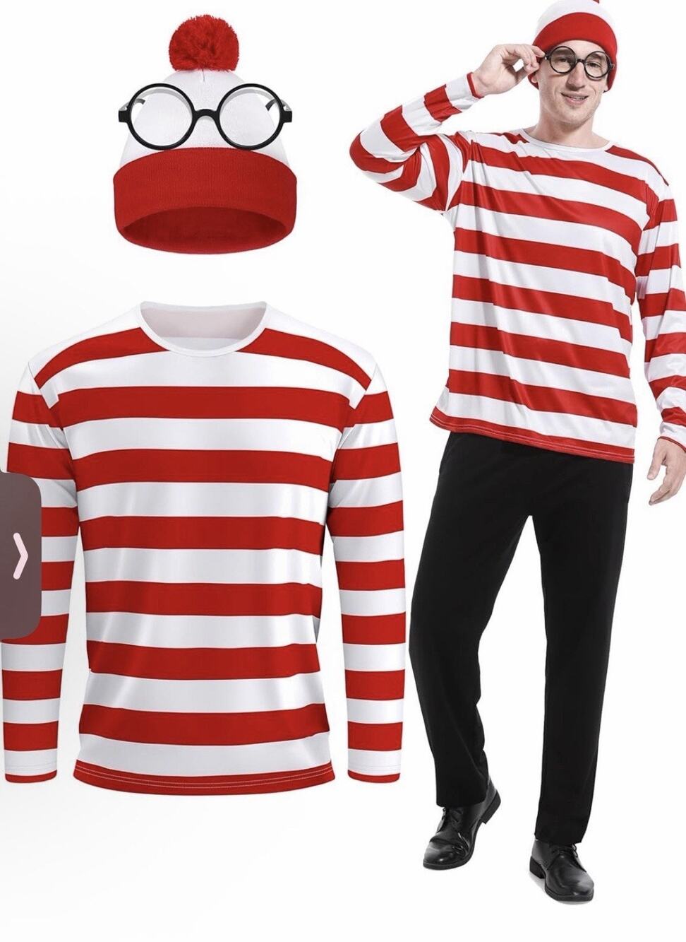 3 Piece Where’s Waldo Adult Halloween Costume, Mens M